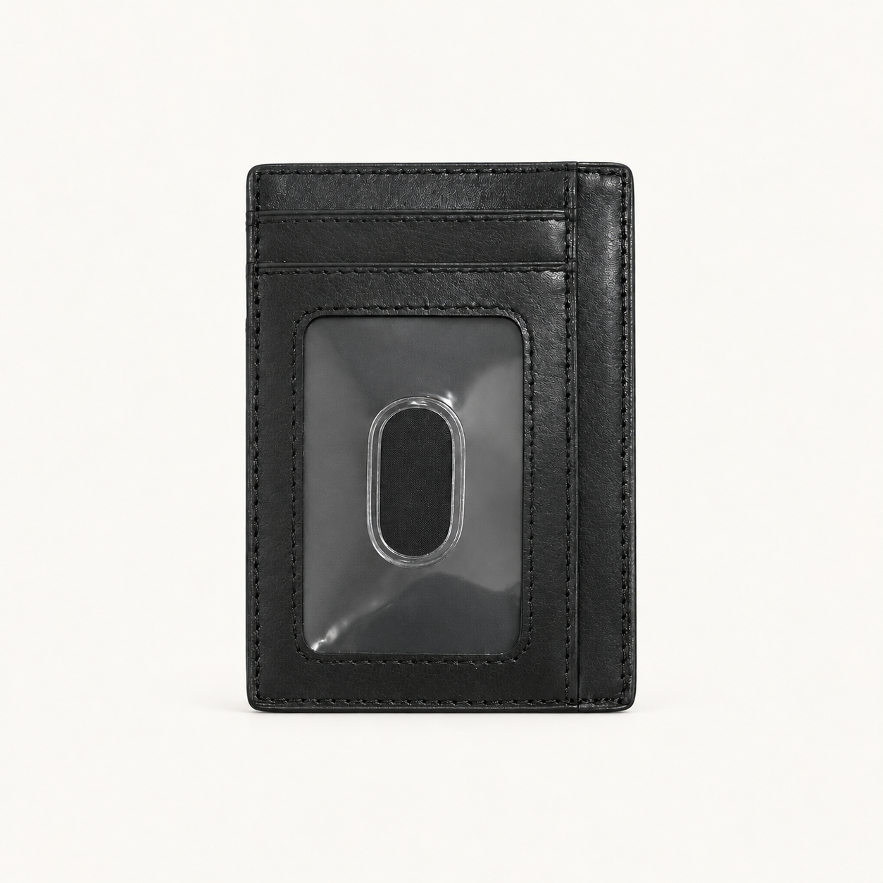 Premium Black Leather Cardholder – Slim Minimalist Card Wallet with ID Window
